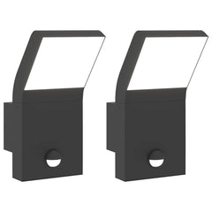 vidaXL Outdoor LED Wall Lights with Sensors 2pcs Black Die-cast Aluminium 2