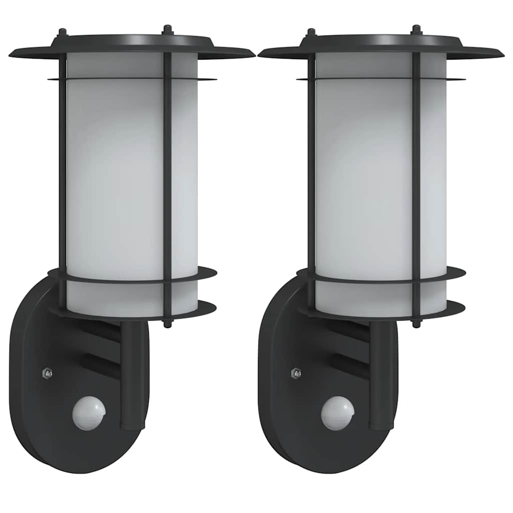 vidaXL Outdoor Wall Lights with Sensors 2pcs Black Stainless Steel 2