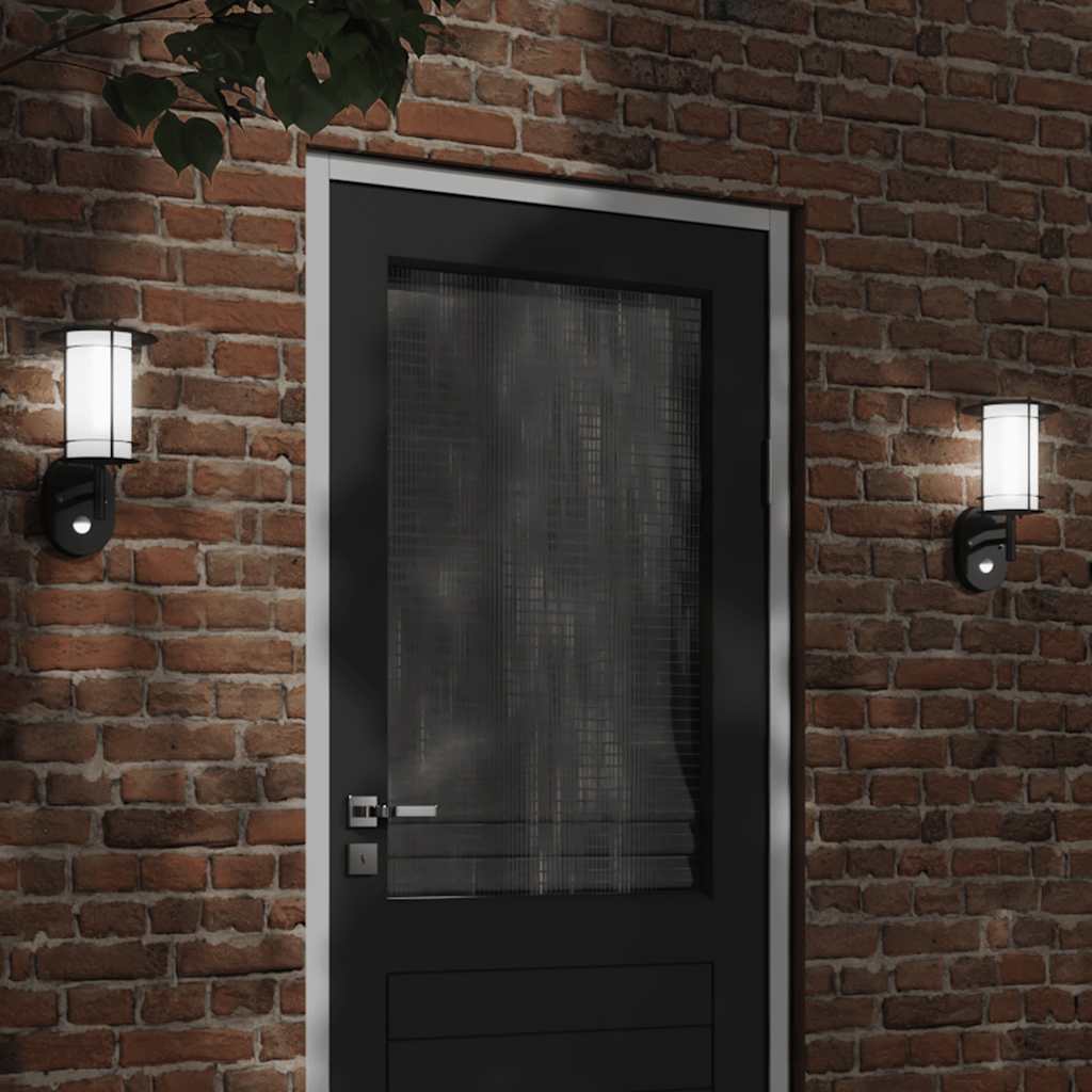 vidaXL Outdoor Wall Lights with Sensors 2pcs Black Stainless Steel 1
