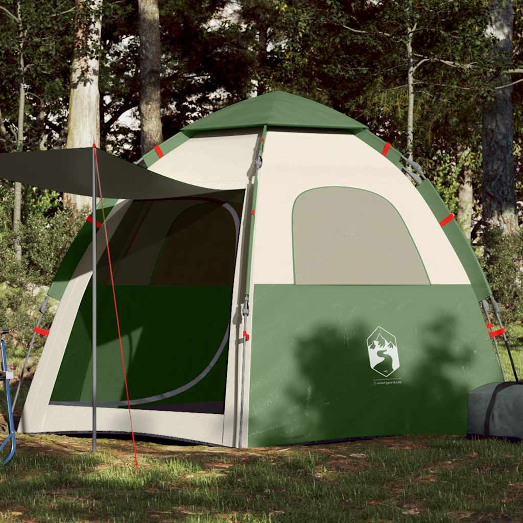 Camping Tent Cabin 4-Person Quick Release Width 260 cm Green