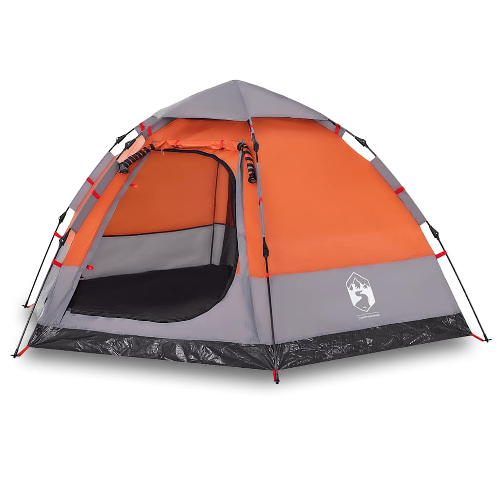 vidaXL Camping Tent Cabin 4-Person Grey and Orange Quick Release 2