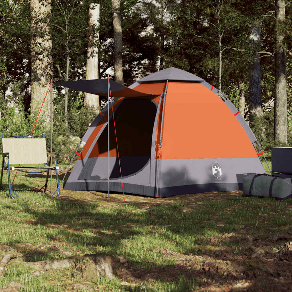Camping Tent Cabin 4-Person Quick Release Width 273 cm Grey and orange