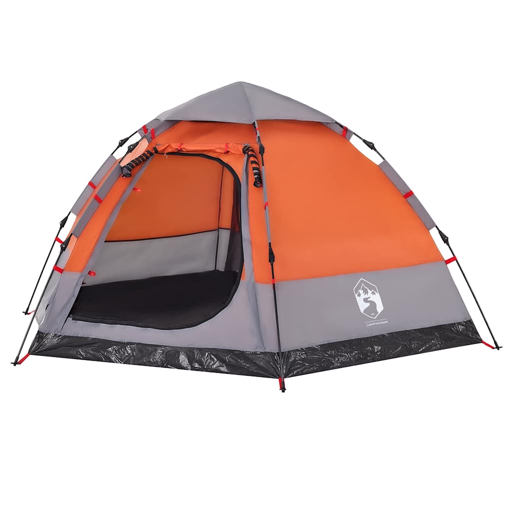 Camping Tent Cabin 4-Person Quick Release Width 273 cm Grey and orange