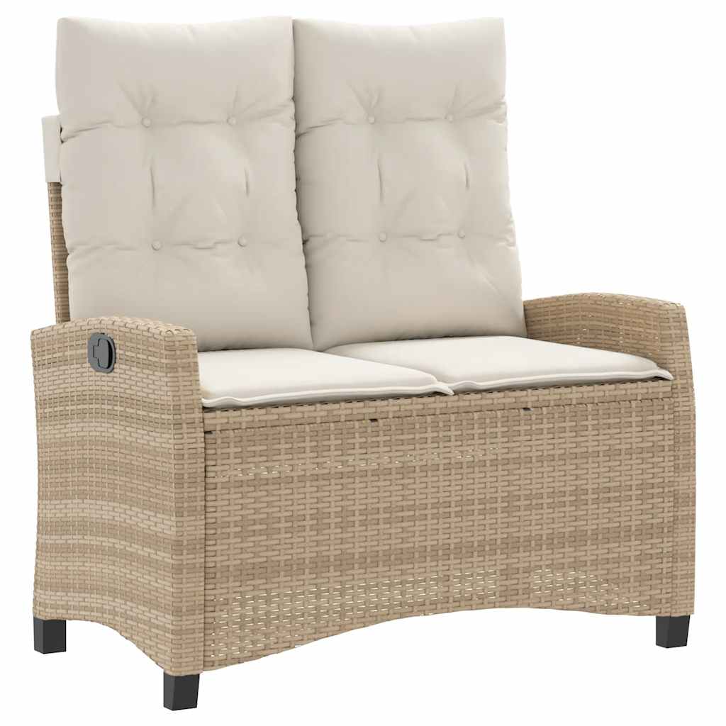 2 Piece Garden Dining Set with Cushions Beige Poly Rattan 110 cm table length