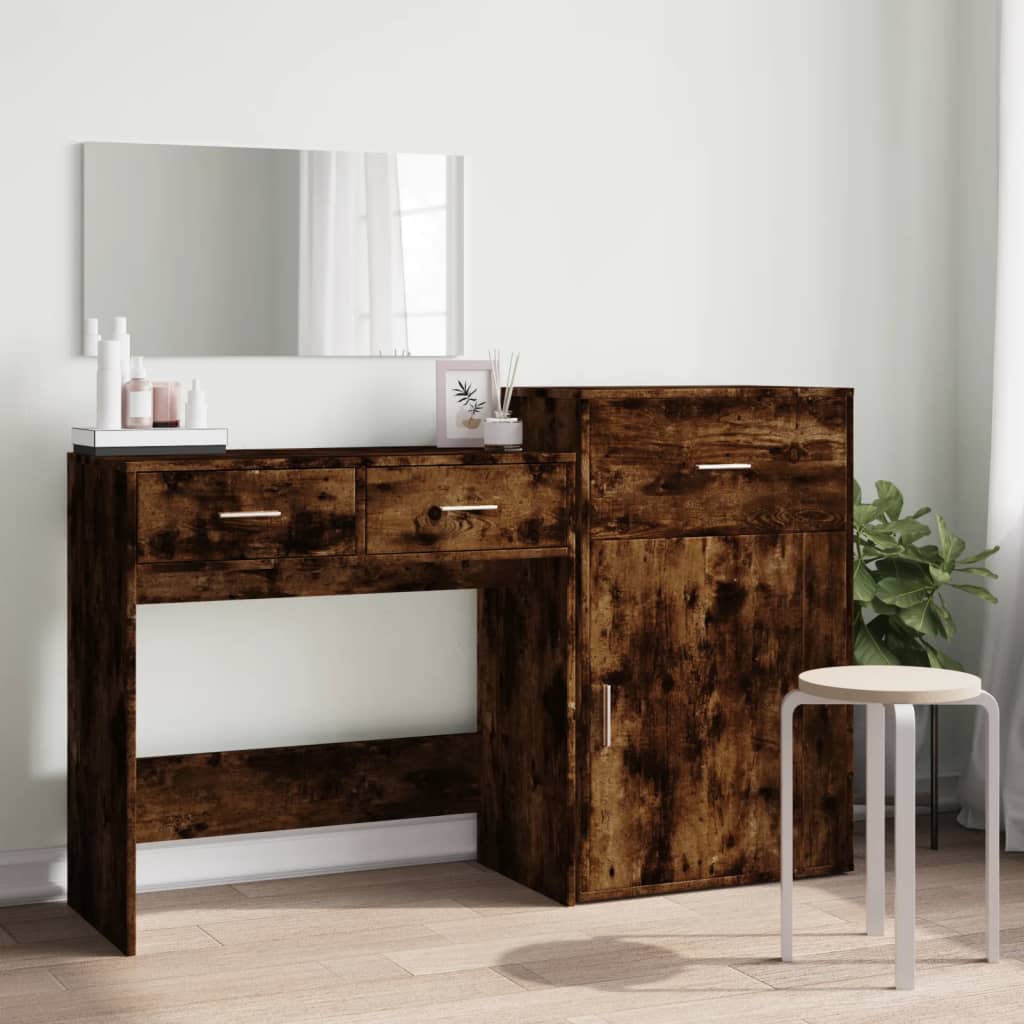 vidaXL 3 Piece Dressing Table Set Smoked Oak Engineered Wood 3