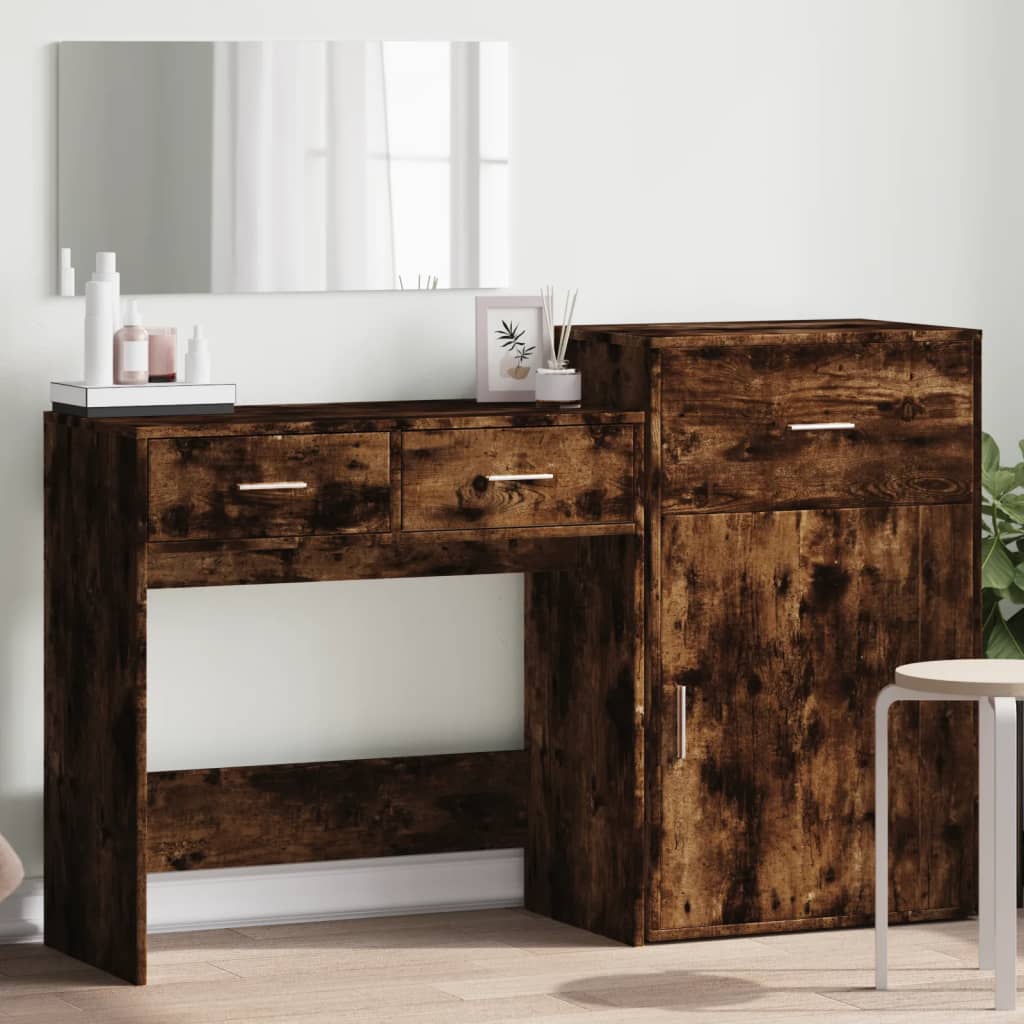 vidaXL 3 Piece Dressing Table Set Smoked Oak Engineered Wood 1