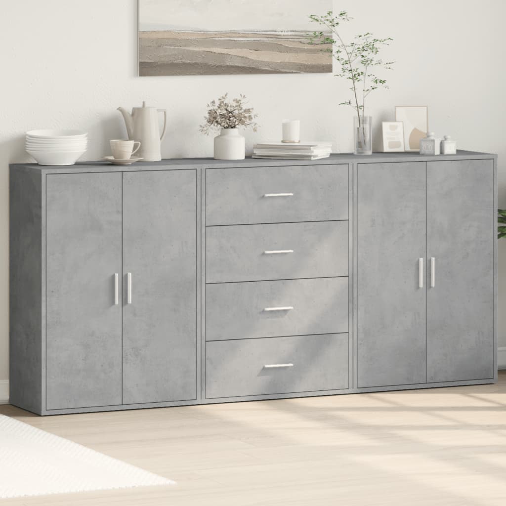 Sideboards 3 pcs 60x31x84 cm Engineered Wood Concrete grey