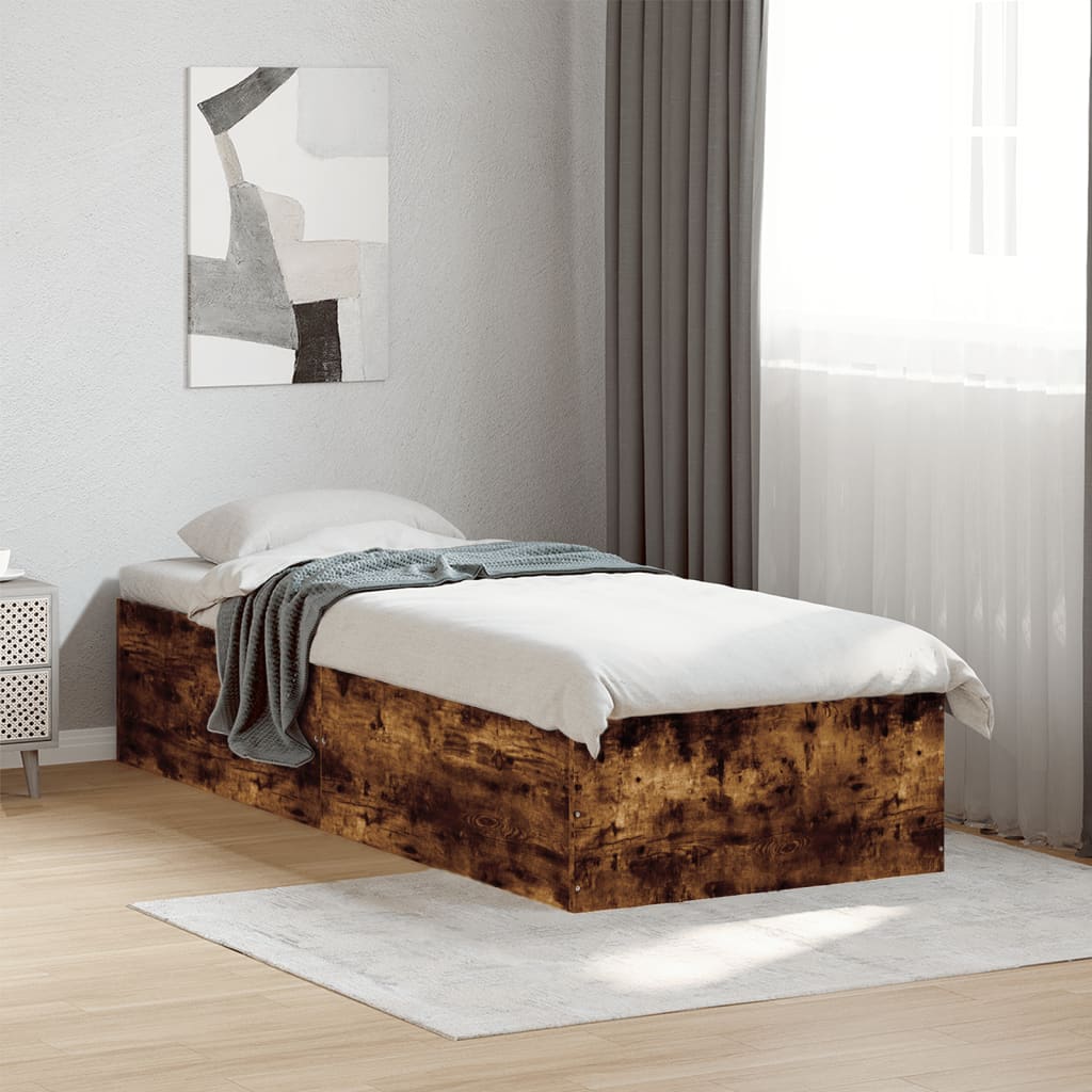vidaXL Bed Frame without Mattress Smoked Oak 75x190 cm Small Single Engineered Wood 1