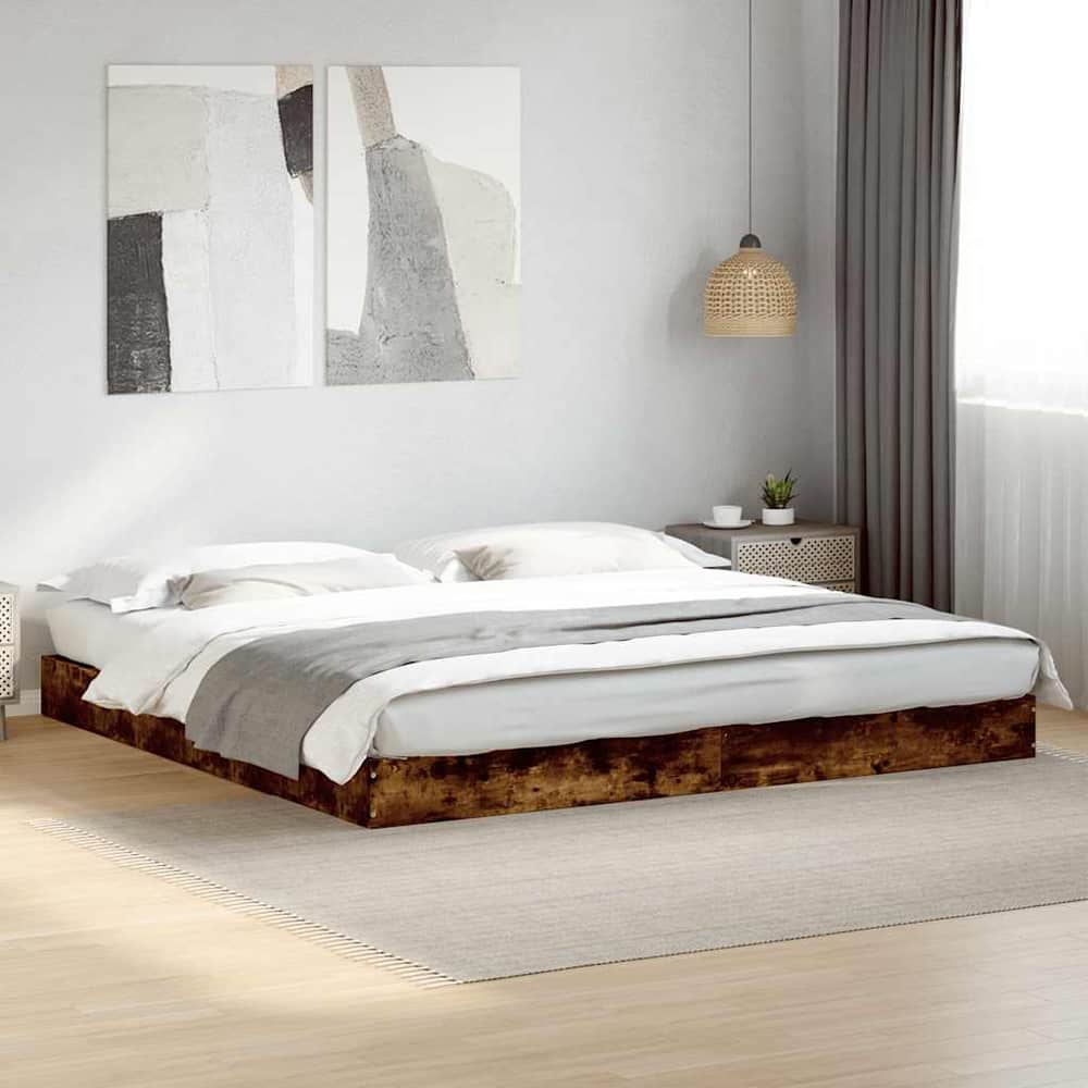 Bed Frame without Mattress Engineered Wood Length 200 cm Height 17 cm Smoked Oak 180 cm