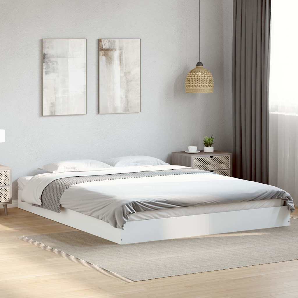 Bed Frame without Mattress Engineered Wood Length 200 cm Height 17 cm White 150 cm