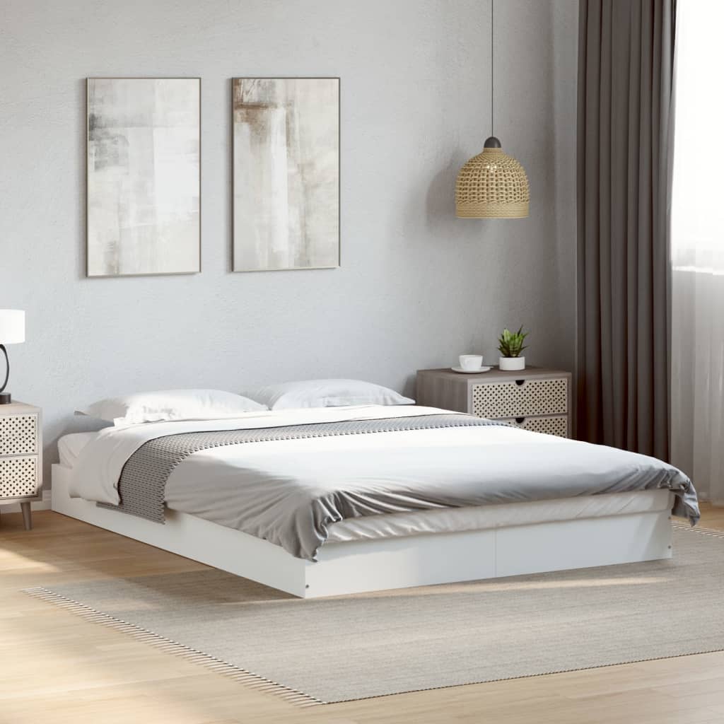 Bed Frame without Mattress Engineered Wood Length 200 cm Height 17 cm White 140 cm