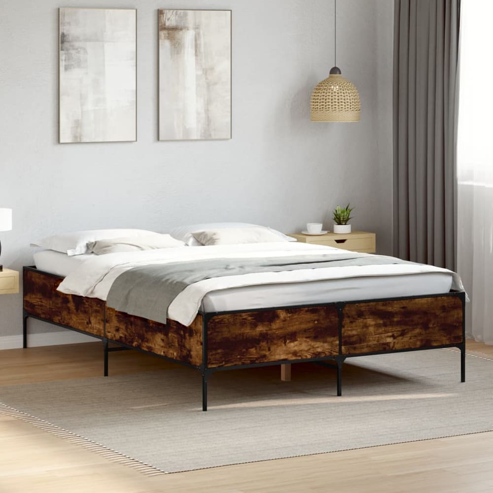 Bed Frame without Mattress Height Length Smoked Oak