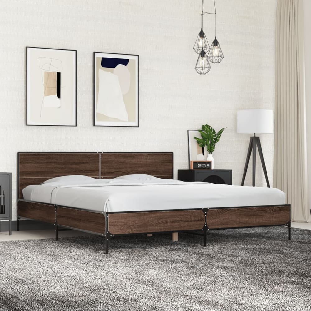 Bed Frame without Mattress Brown Oak 200 x 200 cm