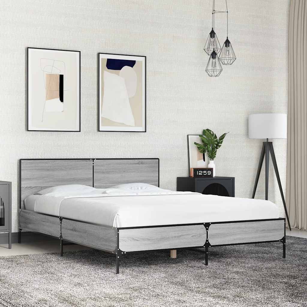 Bed Frame without Mattress Grey Sonoma 140 x 190 cm