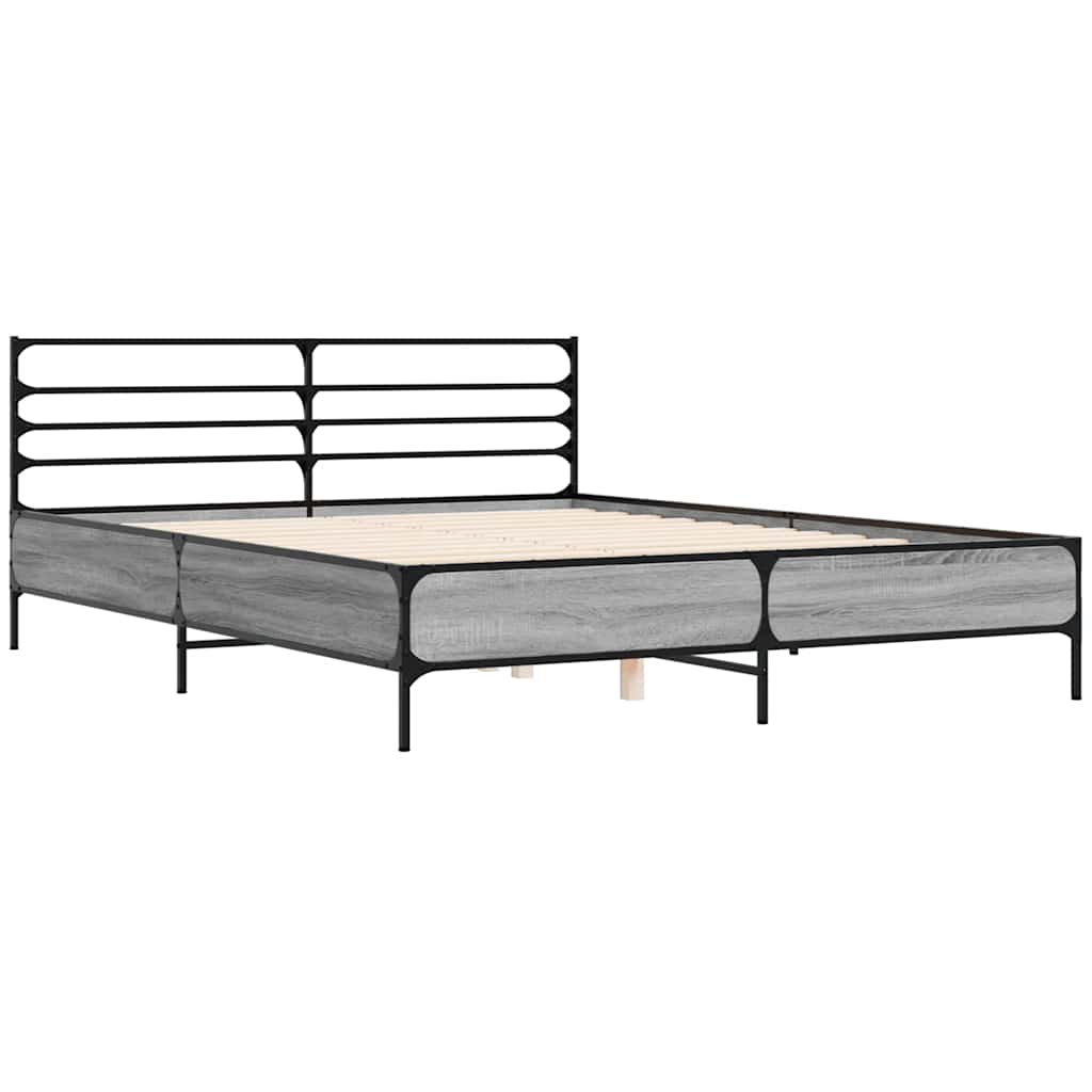vidaXL Bed Frame without Mattress Grey Sonoma 150x200 cm King Size 3