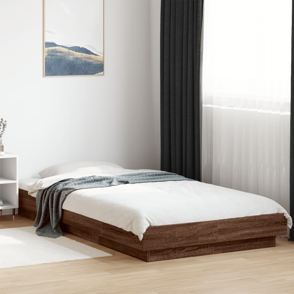 Bed Frame with LED Lights without Mattress 90x190cm Brown oak