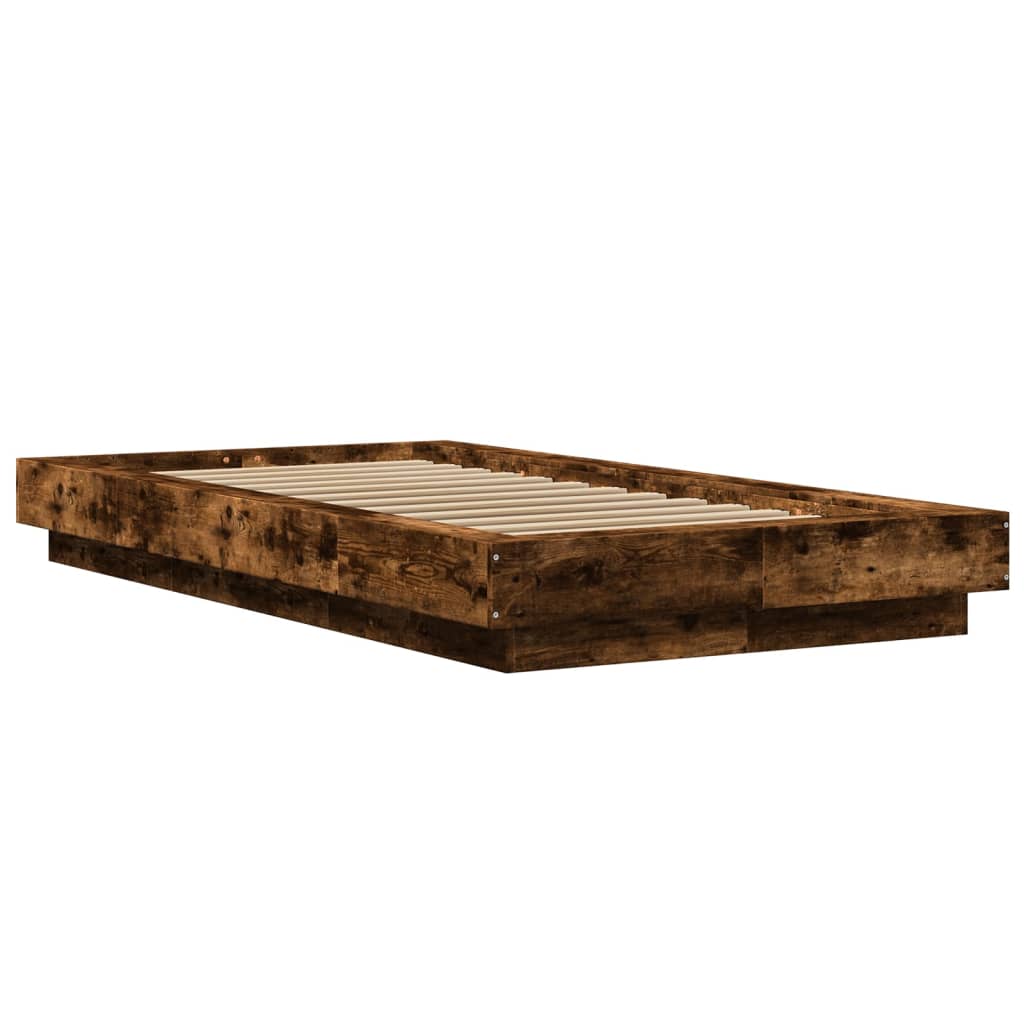 vidaXL Bed Frame with LED Lights without Mattress Smoked Oak 75x190cm 3