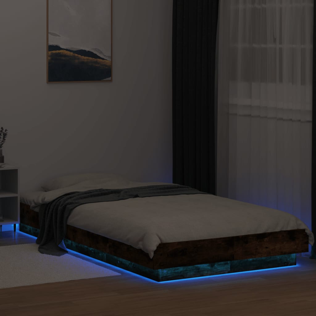 vidaXL Bed Frame with LED Lights without Mattress Smoked Oak 75x190cm 4