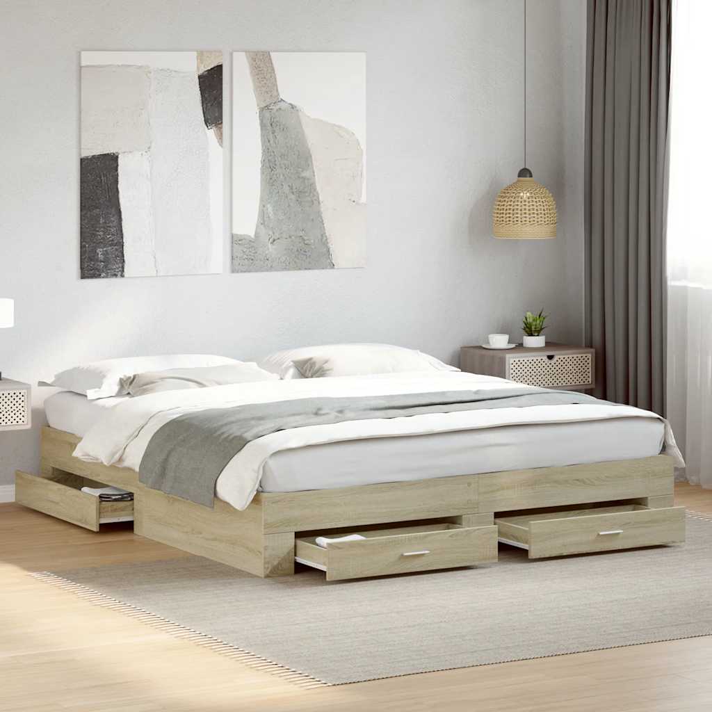 Bed Frame with Drawers without Mattress Length 200 cm Sonoma Oak 180 cm