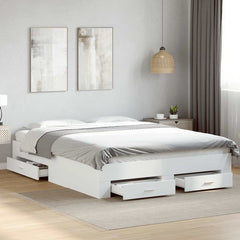 Bed Frame with Drawers without Mattress Length 200 cm White 160 cm