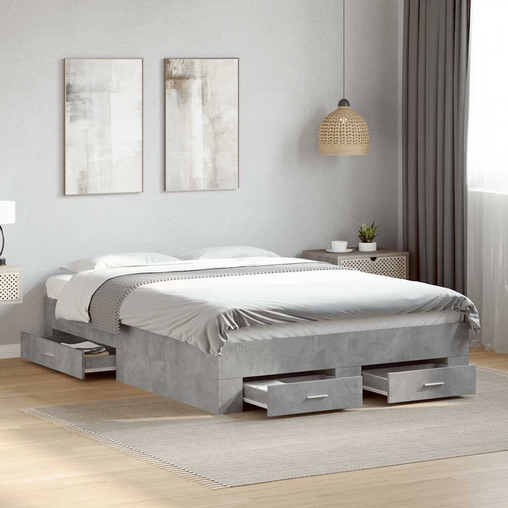 Bed Frame Drawers without Mattress Concrete Grey