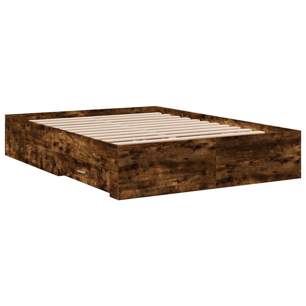 Bed Frame with Drawers without Mattress Length 200 cm Smoked Oak 120 cm