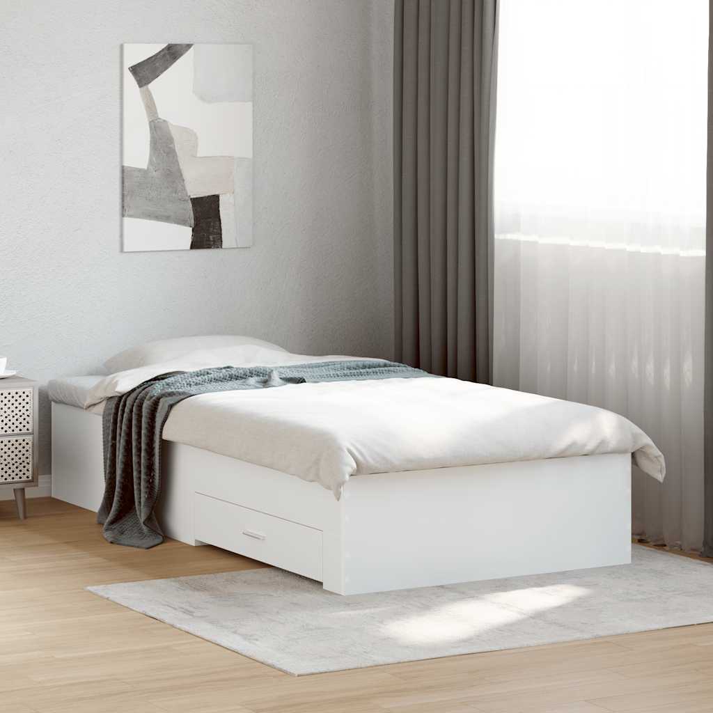 Bed Frame with Drawers without Mattress Length 200 cm White 100 cm