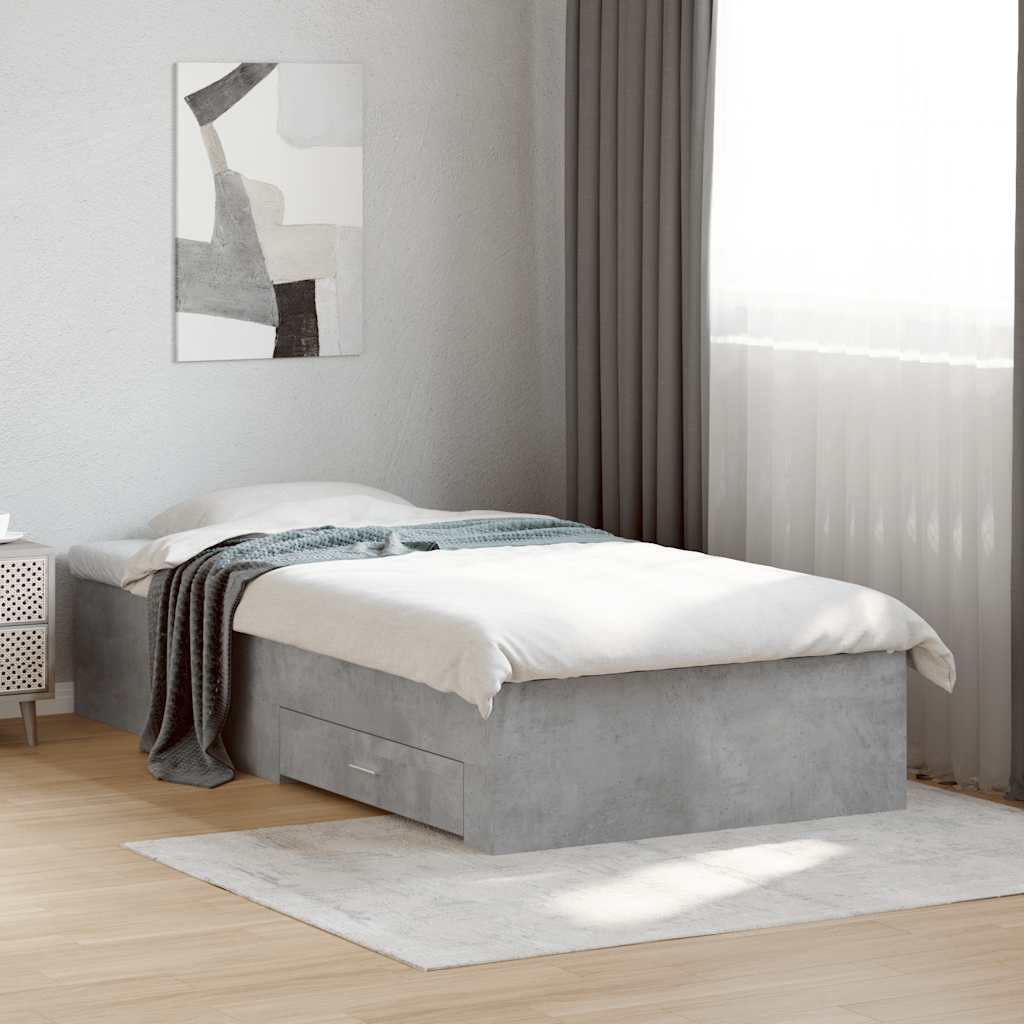 Bed Frame with Drawers without Mattress 75x190 cm Concrete grey