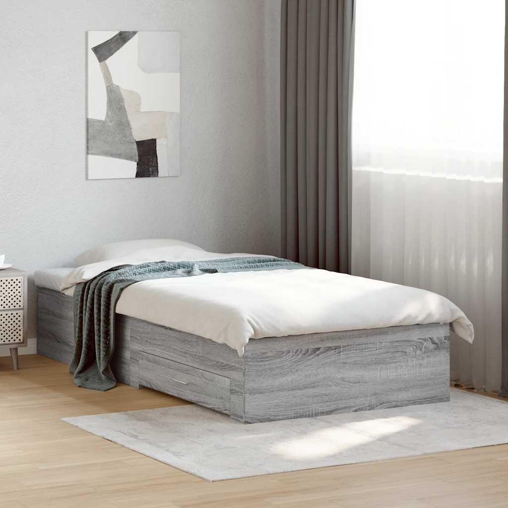 Bed Frame with Drawers without Mattress 75x190 cm Grey sonoma
