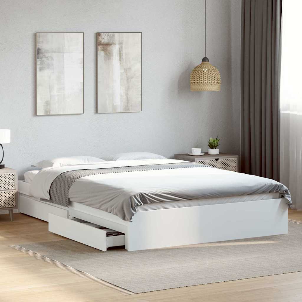 Bed Frame with Drawers without Mattress Length 200 cm White 150 cm
