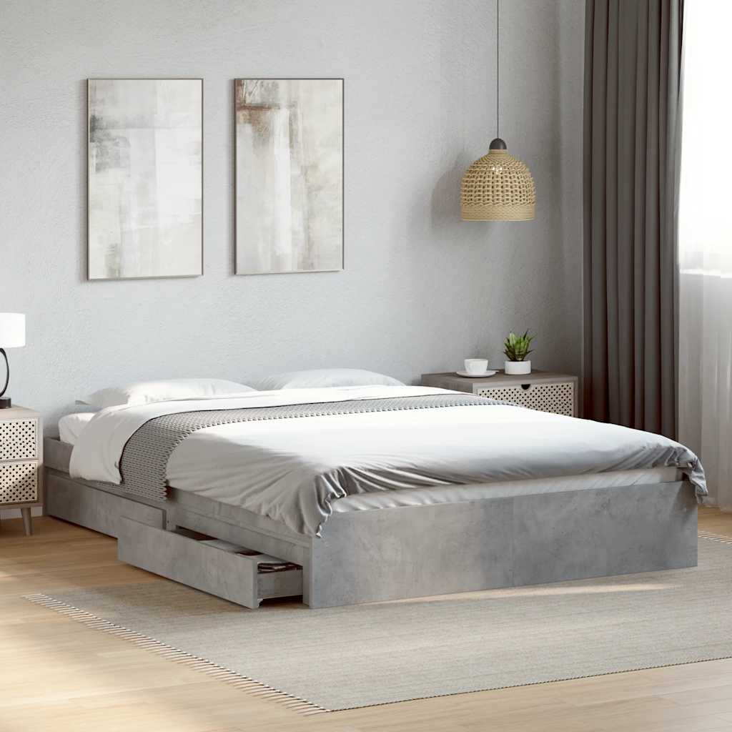 Bed Frame with Drawers without Mattress Length 200 cm Concrete Grey 150 cm