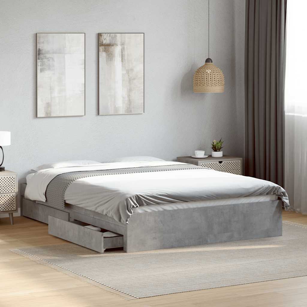 Bed Frame with Drawers without Mattress Length 200 cm Concrete Grey 120 cm