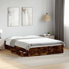 Bed Frame with Drawers without Mattress Length 190 cm Smoked oak 135 cm