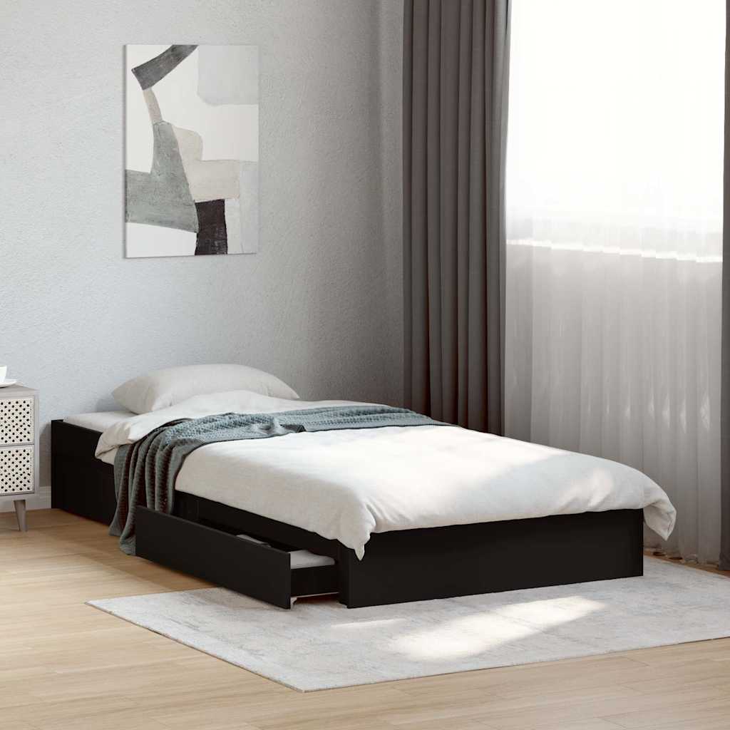 Bed Frame with Drawers without Mattress Length 190 cm Black 75 cm