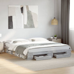 Bed Frame with Drawers without Mattress Length 200 cm Grey Sonoma 180 cm