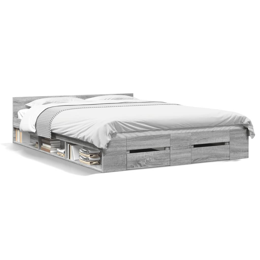 Bed Frame with Drawers without Mattress Length 200 cm Grey Sonoma 160 cm