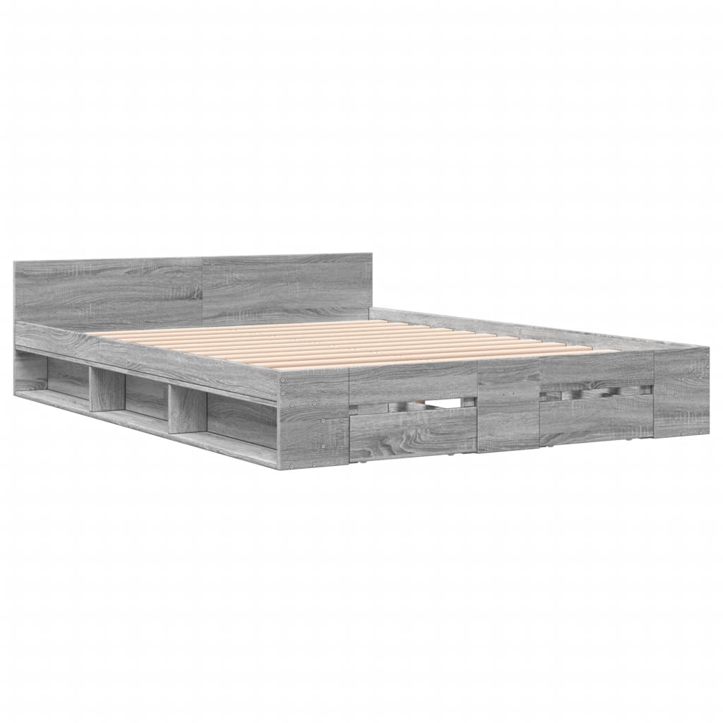 Bed Frame with Drawers without Mattress Length 200 cm Grey Sonoma 160 cm