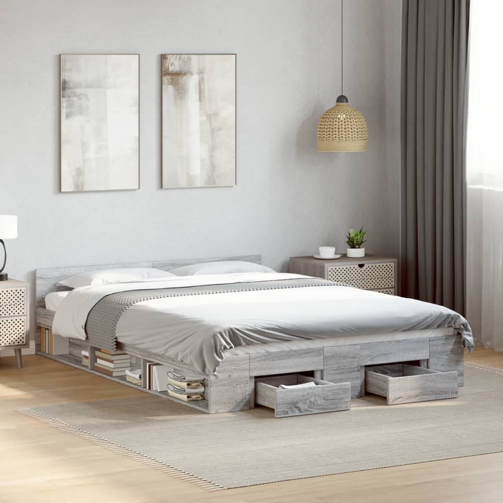 Bed Frame with Drawers without Mattress Length 200 cm Grey Sonoma 120 cm