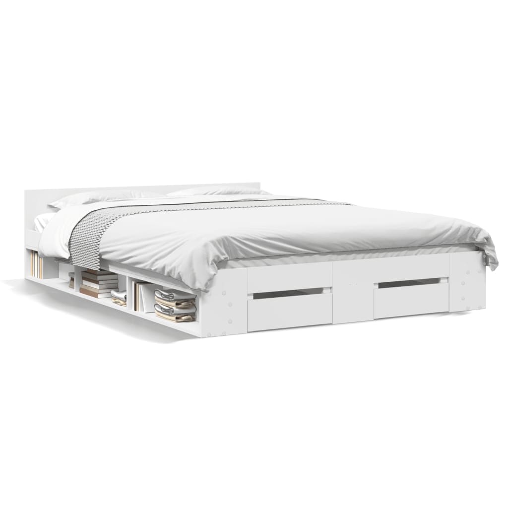 Bed Frame with Drawers without Mattress 135x190 cm White