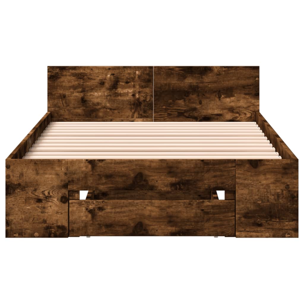 Bed Frame with Drawers without Mattress Length 200 cm Smoked Oak 90 cm