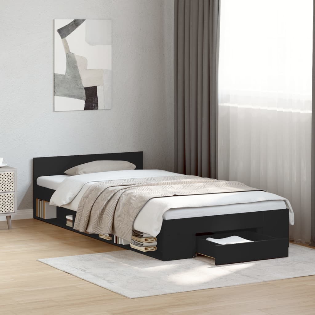Bed Frame with Drawer without Mattress 75x190 cm Black
