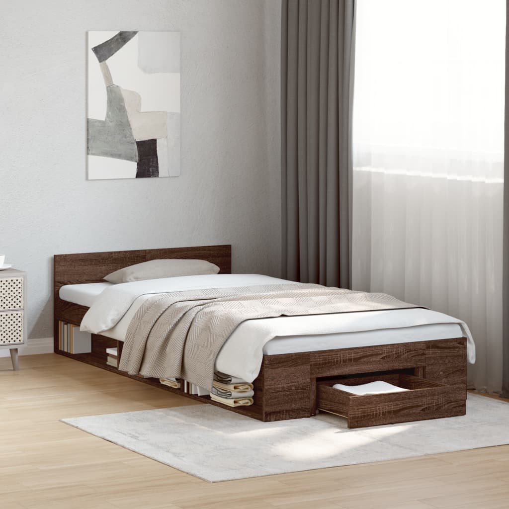 Bed Frame with Drawer without Mattress 75x190 cm Brown oak