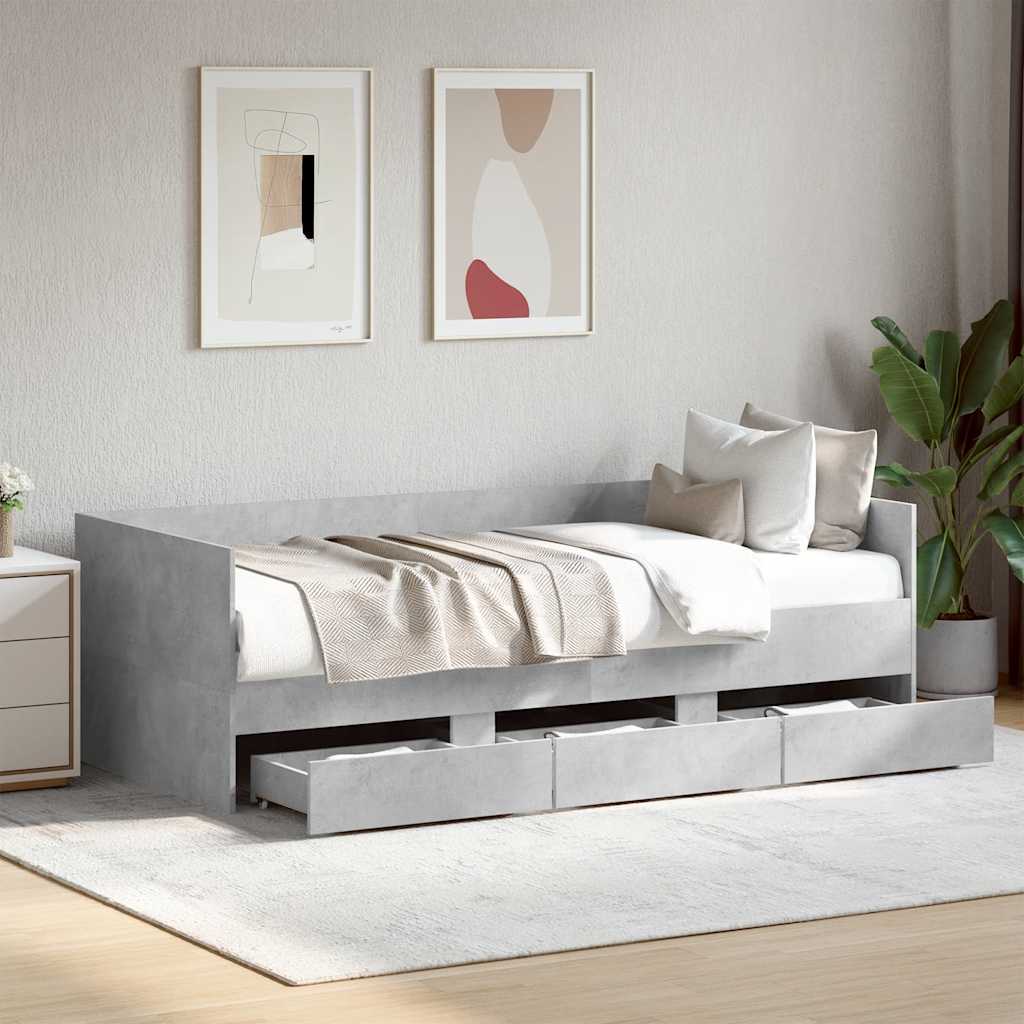 Daybed with Drawers without Mattress 90x200 cm Concrete grey