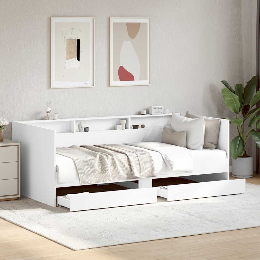 Daybed with Drawers without Mattress 100x200 cm White