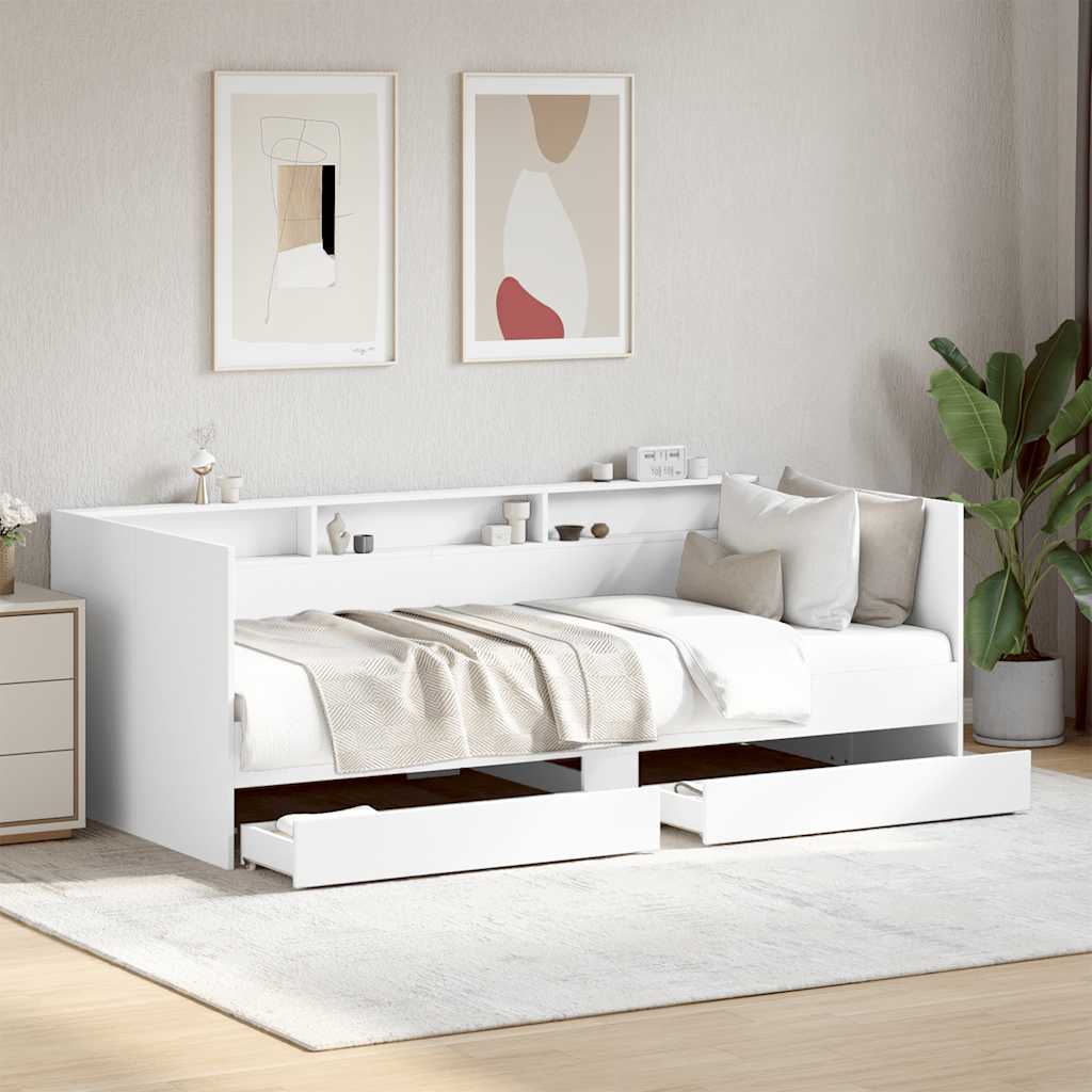 Daybed with Drawers without Mattress 90x200 cm White