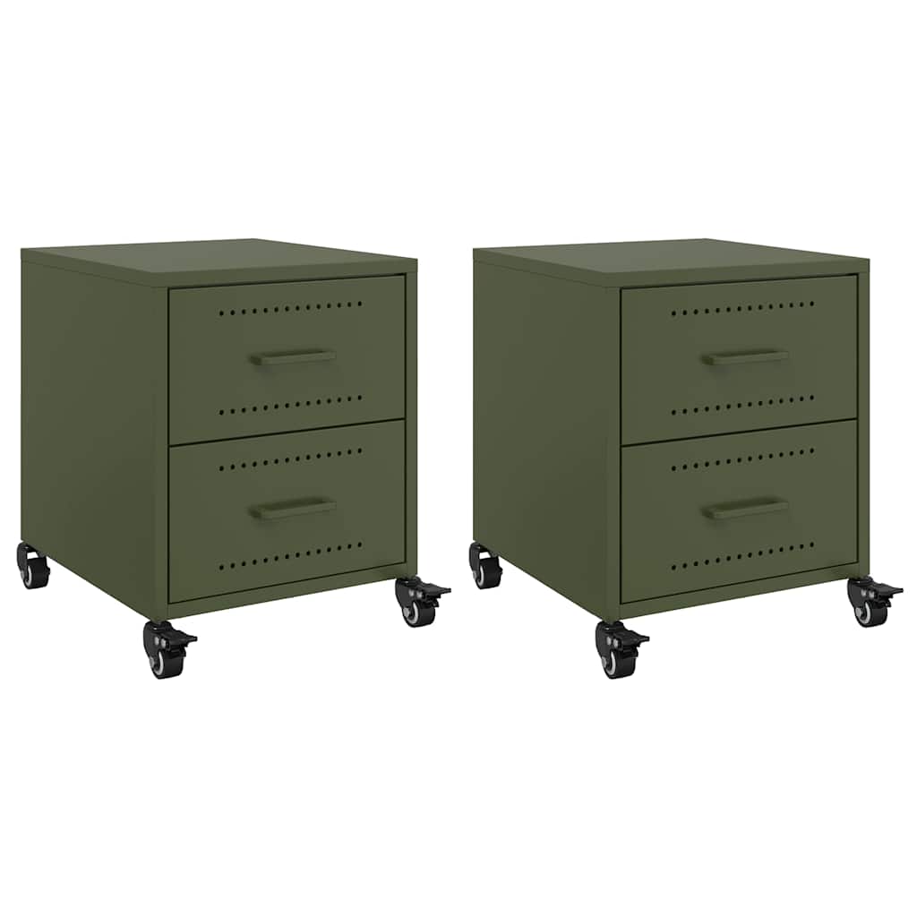 vidaXL Bedside Cabinets 2 pcs Olive Green 36x39x43.5 cm Steel 2