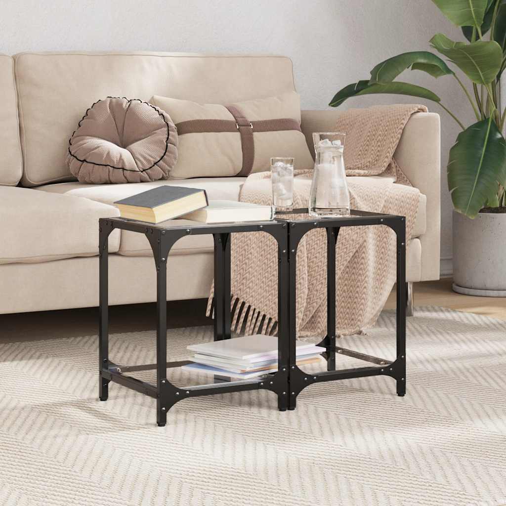 vidaXL Coffee Tables with Transparent Glass Top 2 pcs 30x30x40 cm Steel 3