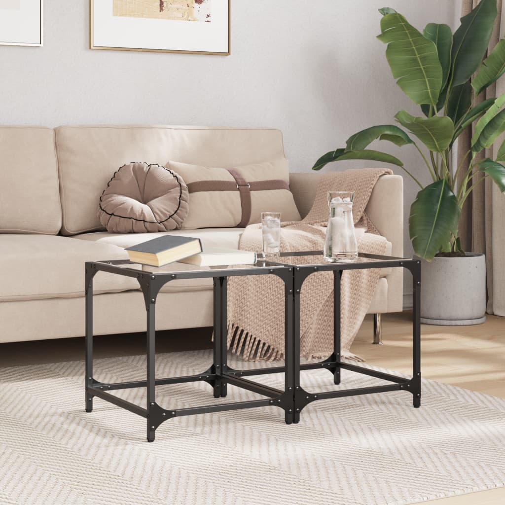 vidaXL Coffee Tables with Transparent Glass Top 2 pcs 40x40x40 cm Steel 3