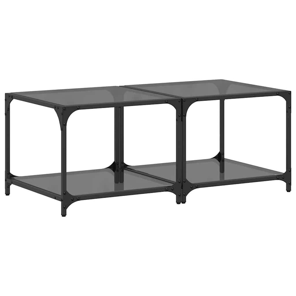 vidaXL Coffee Tables with Black Glass Top 2 pcs 50x50x40 cm Steel 2