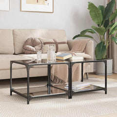 Coffee Tables with Top Steel 2 Black glass 50 cm 50 cm